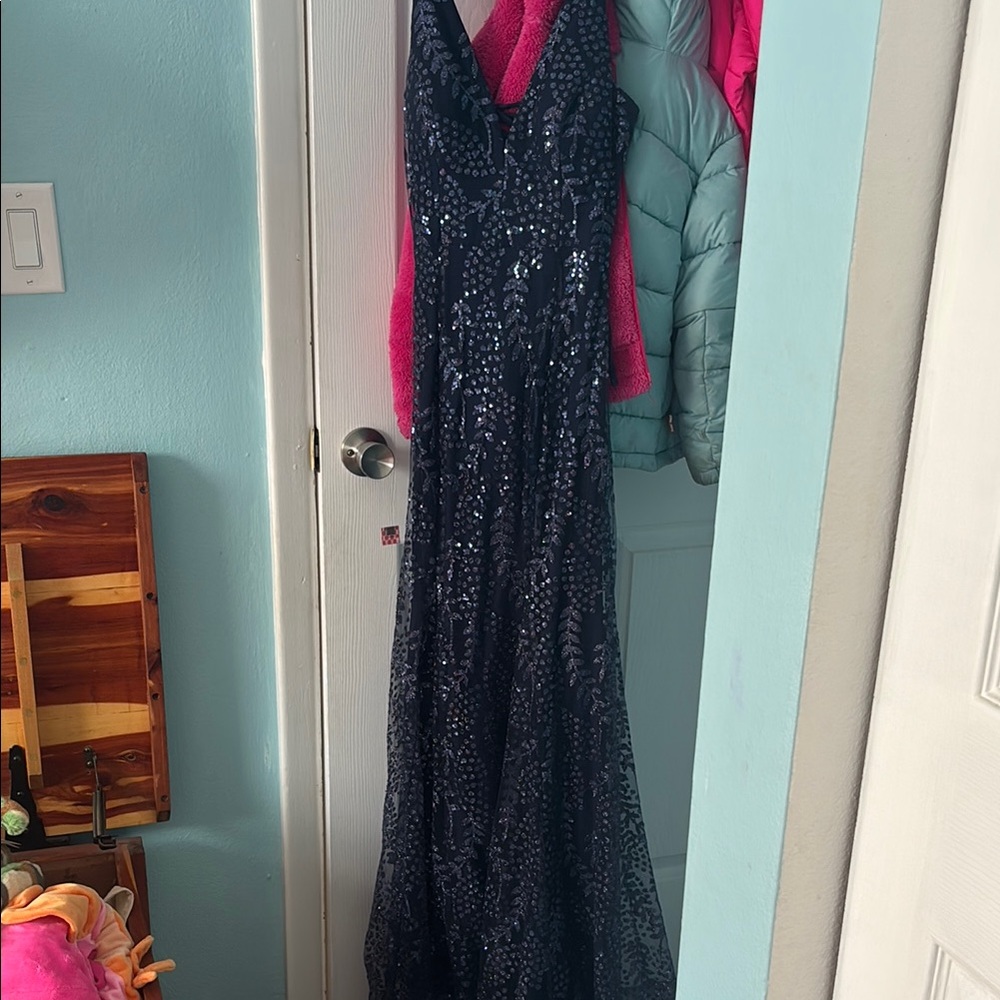 Blondie Nites Blue Sequin Embellished Prom Gown